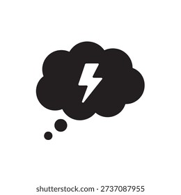Black thought bubble with white lightning bolt symbol inside idea generation concept