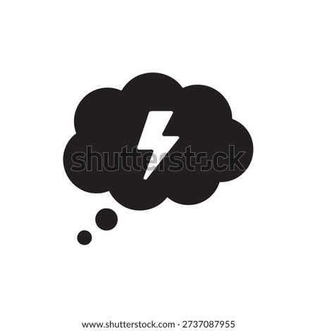 Black thought bubble with white lightning bolt symbol inside idea generation concept