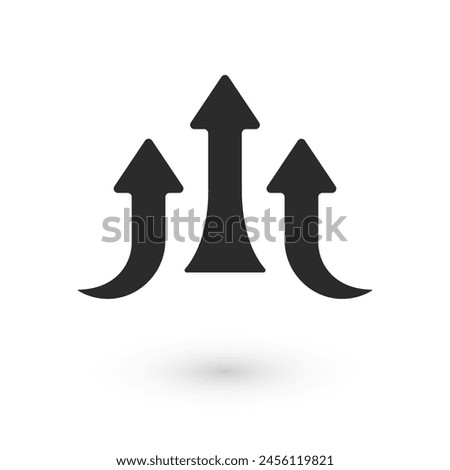 Black three arrows vector icon. Arrows up vector. Arrows forward direction. Rising arrow. Arrows flying up icon. Vector illustration.