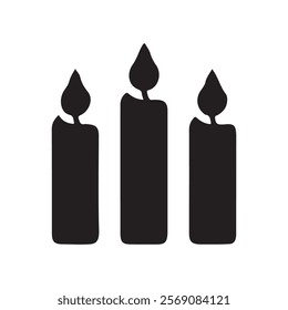 Black Three Candles silhouette vector illustration on white background.

