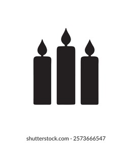 Black Three candles silhouette vector illustration on white background.
