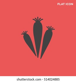 Black three carrots vector icon on red background, root