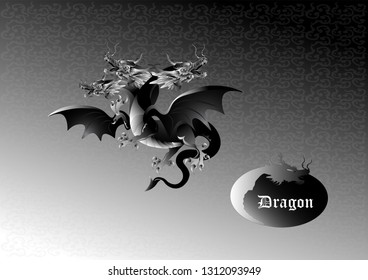 Black three heads dragon on black background​and dragon head logo 