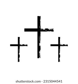 Black three line grunge cross christian crucifix religion icon vector design