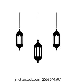 Black Three ramzan lantern silhouette vector illustration on white background.