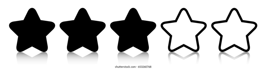 Black three star icon rating with reflection isolated on white background. Vector EPS10