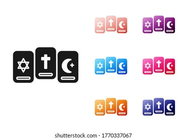 Black Three tarot cards icon isolated on white background. Magic occult set of tarot cards. Set icons colorful. Vector Illustration