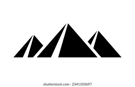 Black three triangle egypt ancient pyramids of giza are egyptian pharaoh tomb flat vector icon design.