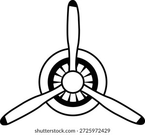 Black three-blade industrial propeller vector illustration. Minimalist engineering icon featuring a symmetrical design, central hub, and bold flat aesthetic isolated on white background. Professional industrial graphic for aviation branding, maritime shop signage, and vinyl cutting.
