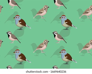 Black Throat Sparrow Cartoon Vector Seamless Background Wallpaper-01