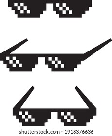 black thug life meme like glasses in pixel art style 
