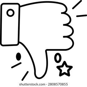 Black thumbs down doodle impression icon with negative hand gesture, dislike feedback symbol, hand drawn outline sketch style vector illustration isolated on transparent background