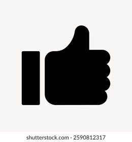 Black thumbs up icon on a light background. Thumbs up symbol represents approval. Simple thumbs up design, often used for positive feedback. User interface icon vector.