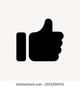 Black thumbs up icon on a white background. Thumbs up symbol represents approval. Simple thumbs up design for positive feedback or agreement. User interface icon vector.