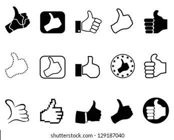 black thumbs up icons set