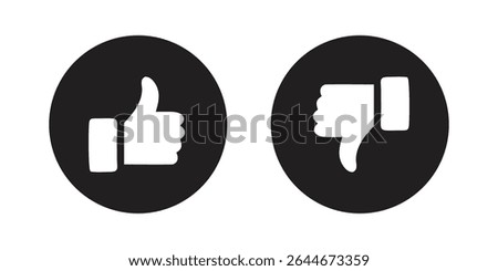 Black thumbs-up and thumbs-down icons, symbolizing approval, disapproval, and feedback.