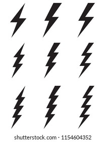 Black thunder and bolt icons on a white background