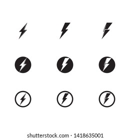 Black Thunder and Bolt Lighting Flash Icons Set. Flat Style