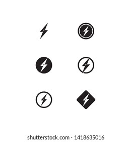 Black Thunder and Bolt Lighting Flash Icons Set. Flat Style