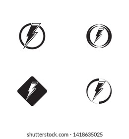 Black Thunder and Bolt Lighting Flash Icons Set. Flat Style