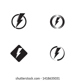 Black Thunder and Bolt Lighting Flash Icons Set. Flat Style