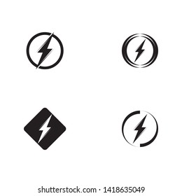 Black Thunder and Bolt Lighting Flash Icons Set. Flat Style