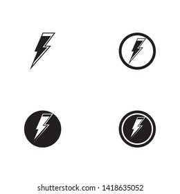 Black Thunder and Bolt Lighting Flash Icons Set. Flat Style