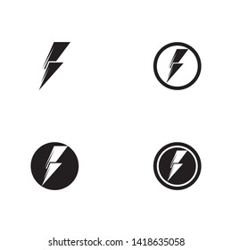 Black Thunder and Bolt Lighting Flash Icons Set. Flat Style