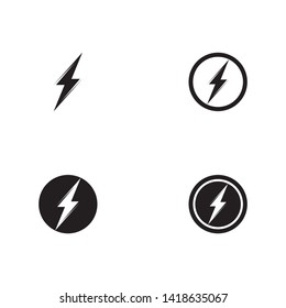 Black Thunder and Bolt Lighting Flash Icons Set. Flat Style