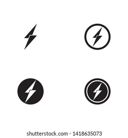 Black Thunder and Bolt Lighting Flash Icons Set. Flat Style