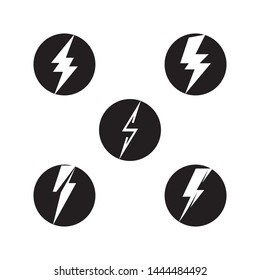 Black Thunder and Bolt Lighting Flash Icons Set. Flat Style