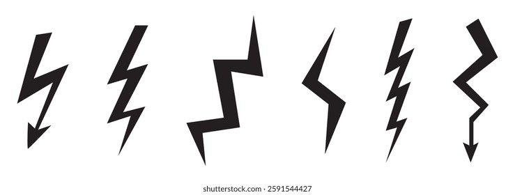 Black Thunder Bolt Vector Icon, Lightning strick symbol, Graphic elements, Vector stock