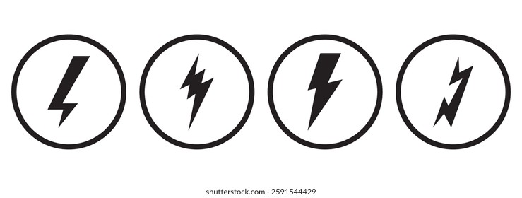 Black Thunder Bolt Vector Icon, Lightning strick symbol, Graphic elements, Vector stock