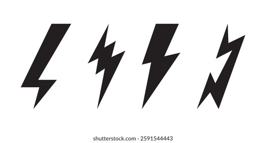 Black Thunder Bolt Vector Icon, Lightning strick symbol, Graphic elements, Vector stock