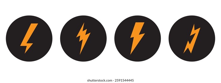 Black Thunder Bolt Vector Icon, Lightning strick symbol, Graphic elements, Vector stock