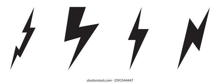 Black Thunder Bolt Vector Icon, Lightning strick symbol, Graphic elements, Vector stock
