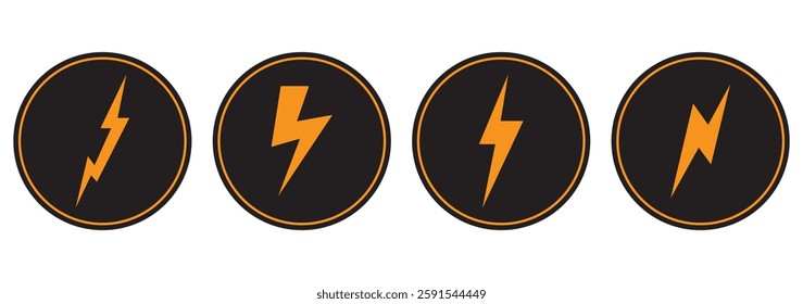 Black Thunder Bolt Vector Icon, Lightning strick symbol, Graphic elements, Vector stock