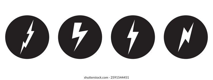 Black Thunder Bolt Vector Icon, Lightning strick symbol, Graphic elements, Vector stock
