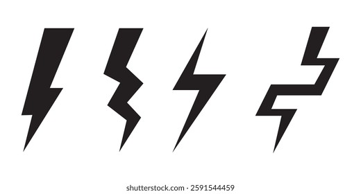 Black Thunder Bolt Vector Icon, Lightning strick symbol, Graphic elements, Vector stock
