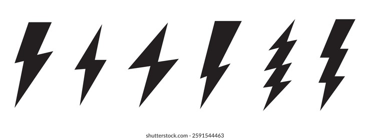 Black Thunder Bolt Vector Icon, Lightning strick symbol, Graphic elements, Vector stock
