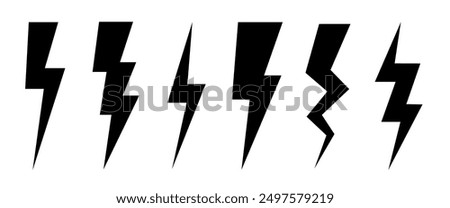 Black Thunder Bolt Vector Icon, Lightning strick symbol, Graphic elements, Vector stock