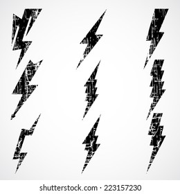 Black thunder set, grunge icon 