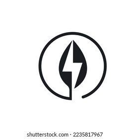 black thunderbolt  leaf circle or eco energy saver icon vector illustration concept design template