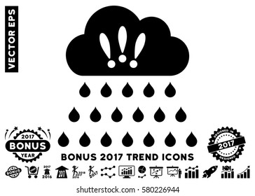 Black Thunderstorm Rain Cloud pictogram with bonus 2017 year trend symbols. Vector illustration style is flat iconic symbols, white background.