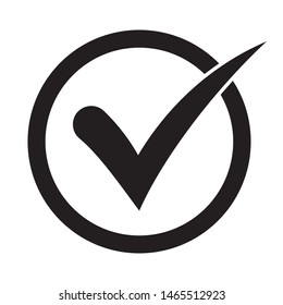 Black tick icon vector symbol, checkmark isolated on white background, checked icon or correct choice sign, check mark or checkbox pictogram