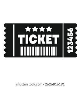 Black ticket with five stars rating, barcode and numbers is isolated on white background