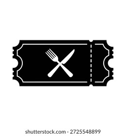 a black ticket icon with a fork and knife crossed on it