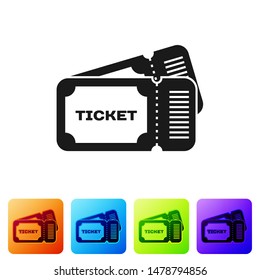 Black Ticket icon isolated on white background. Set icons in color square buttons. Vector Illustration