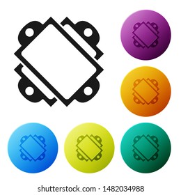 Black Ticket icon isolated on white background. Amusement park. Set icons colorful circle buttons. Vector Illustration