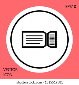 Black Ticket icon isolated on red background. White circle button. Vector Illustration